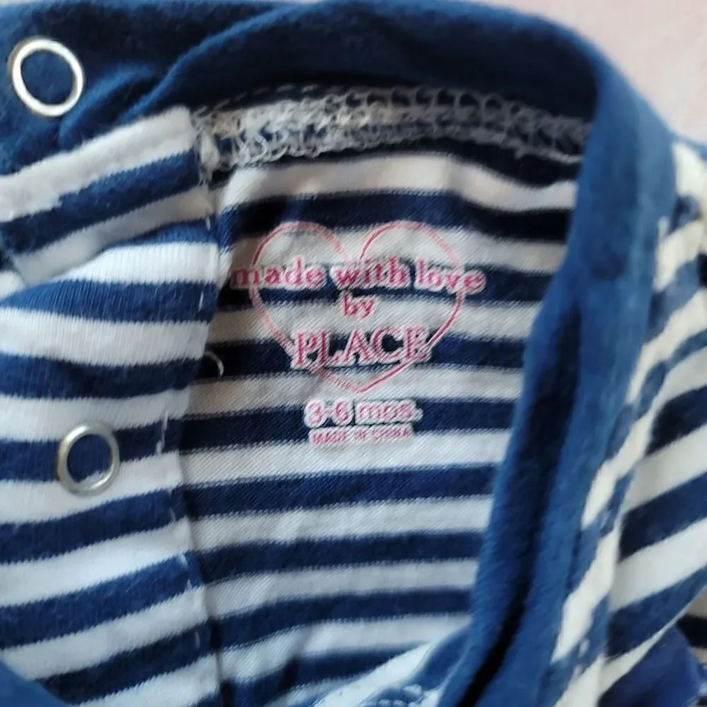 Childrens place 3-6 month 100% cotton striped 3d floral navy blue white long sle